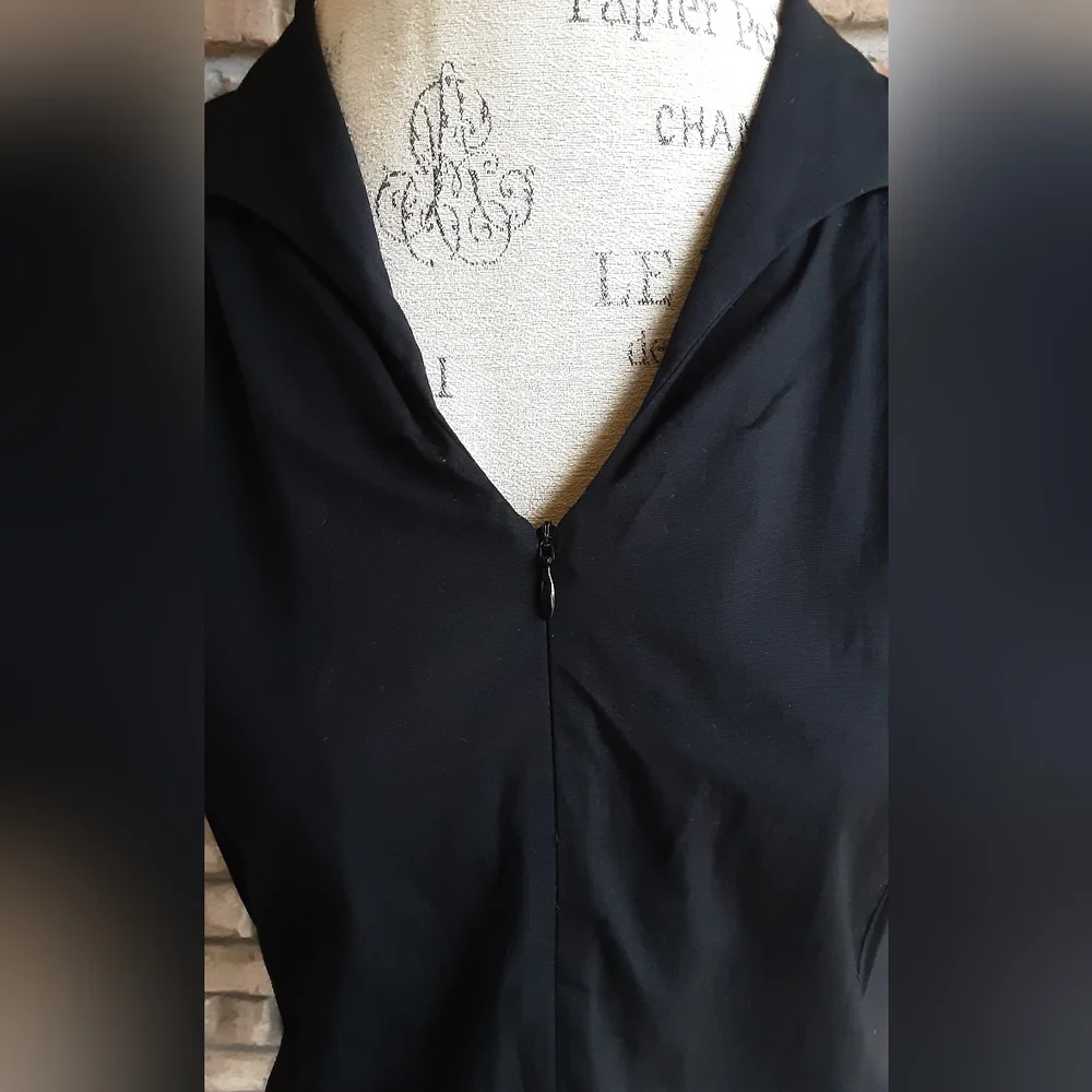 Ming Wang Black Sleeveless Zip Front Cotton Blend Top - Picture 2 of 7
